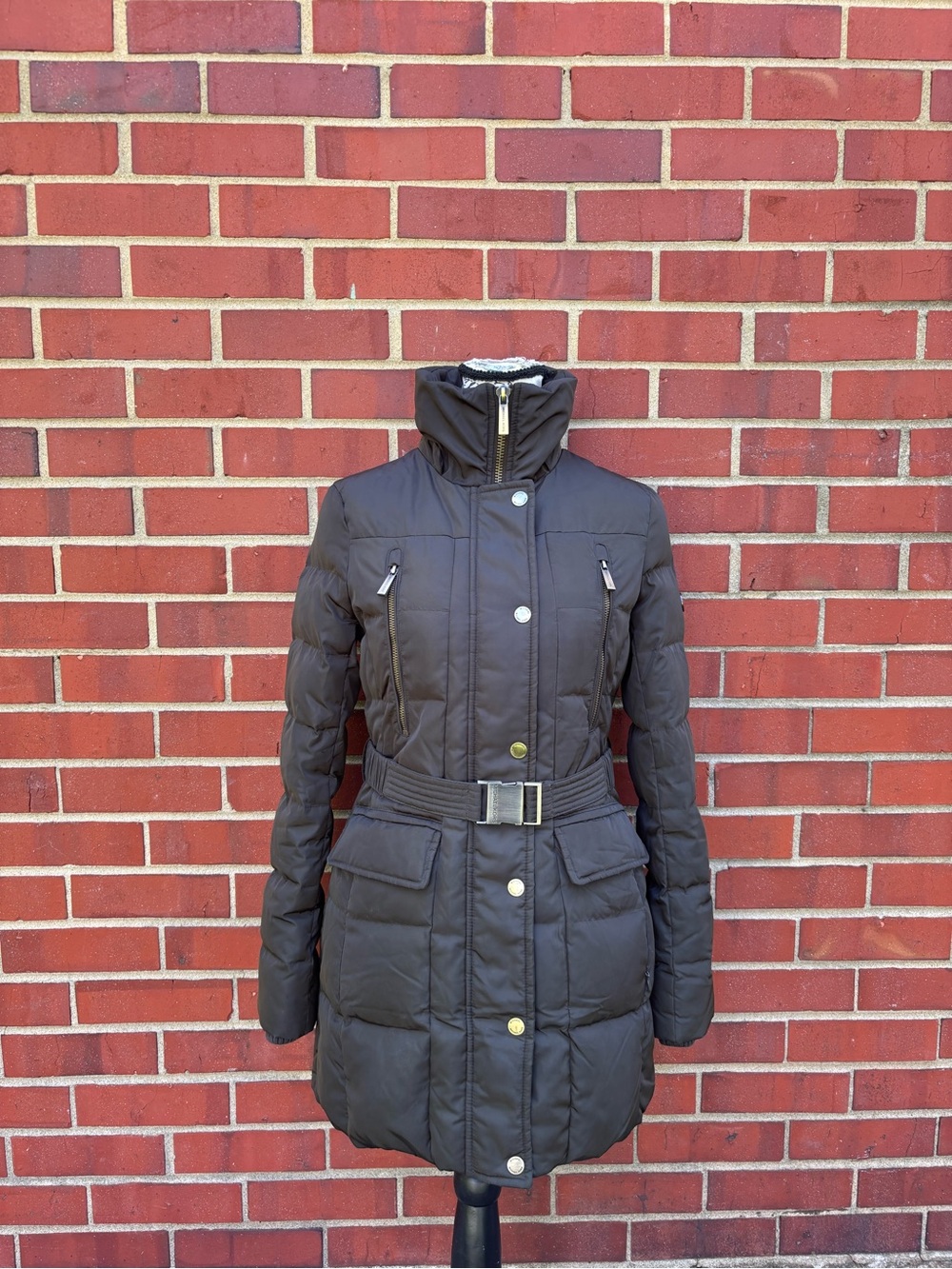 MICHAEL Michael Kors Olive Green Quilted Belted Down Puffer Coat women XXS